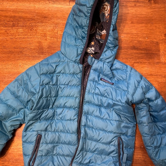 Patagonia 4T Teal Reversible Puffer Jacket with Hood